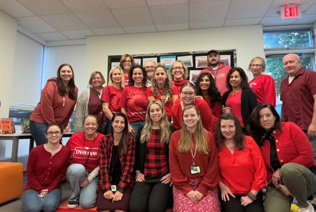 Ben Bronz teachers and staff wear red on October 8, 2024 in honor of Dyslexia Awareness Month 