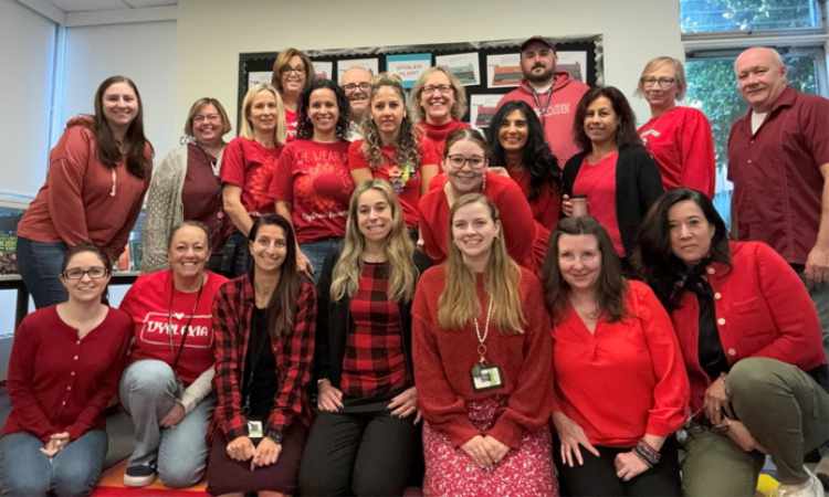 Ben Bronz teachers and staff wear red on October 8 2024 in honor of Dyslexia Awareness Month.